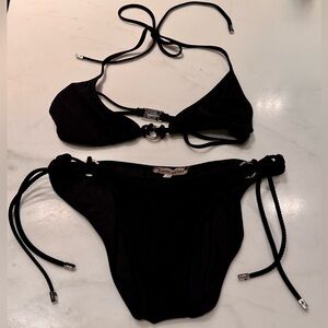 Little black two piece bikini swim sun bathing suit by Tomas Maier size 38  XS
